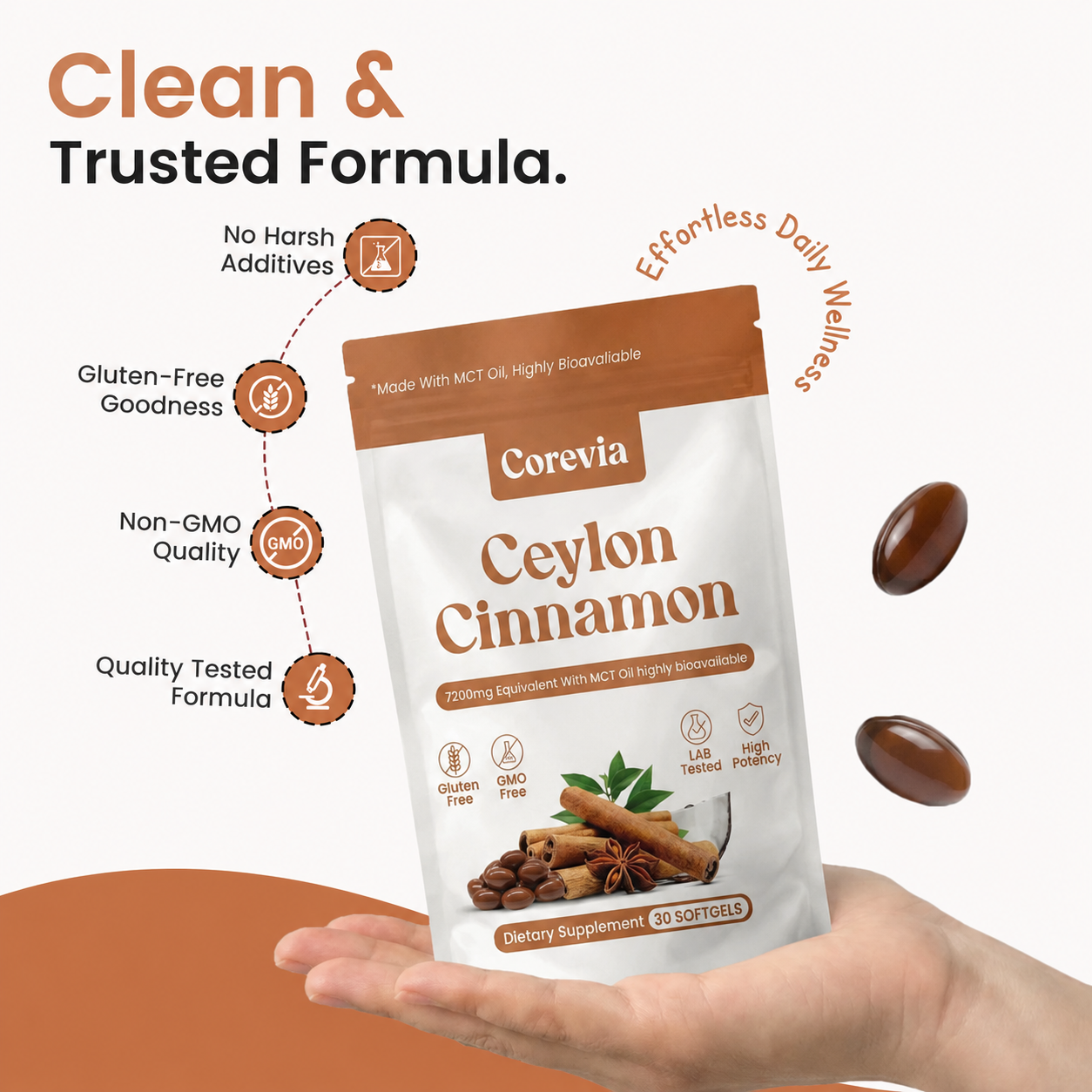 Corevia Ceylon Cinnamon 7200mg equivalent with MCT Oil