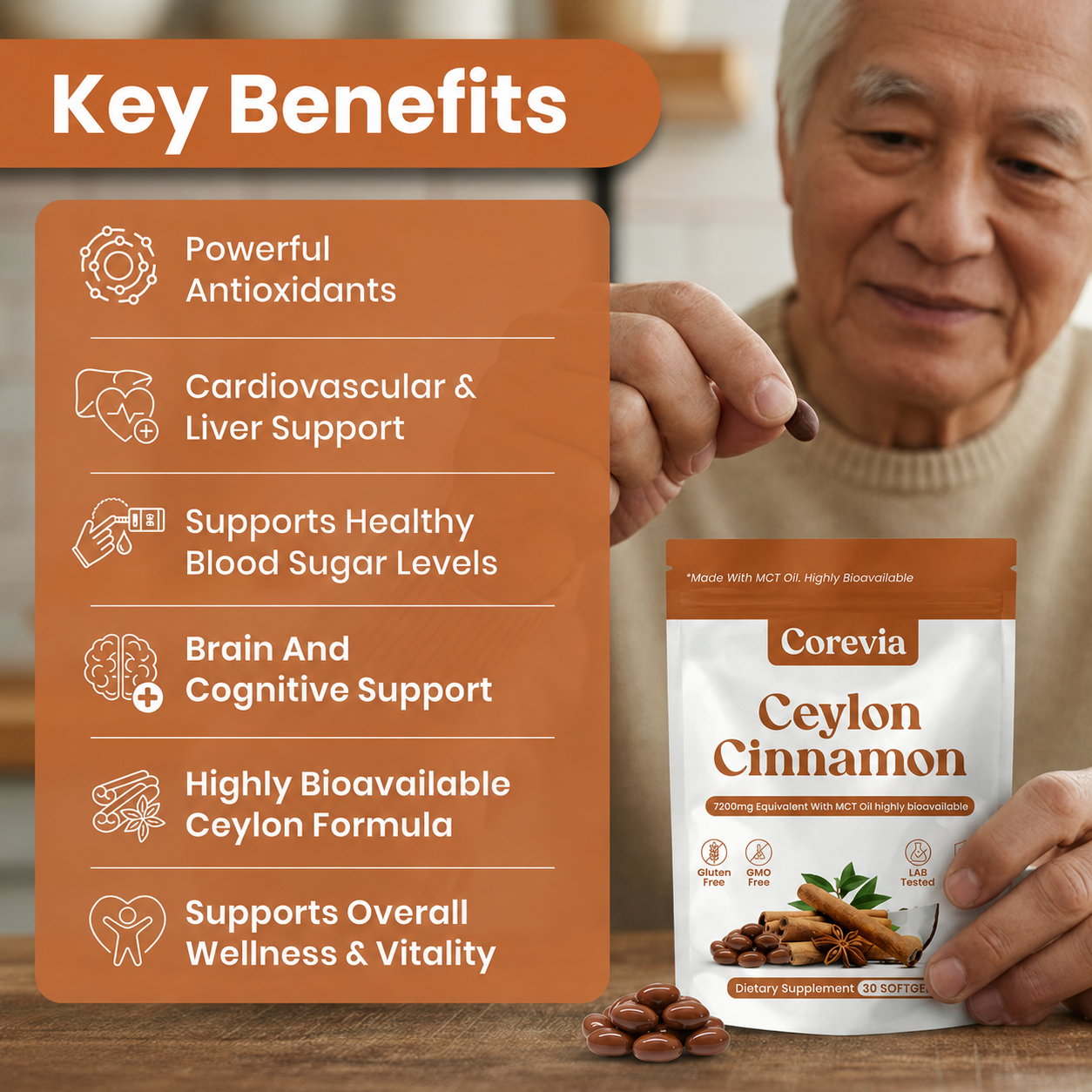 Corevia Ceylon Cinnamon 7200mg equivalent with MCT Oil