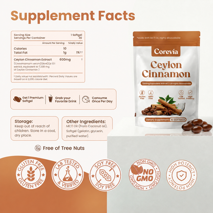 Corevia Ceylon Cinnamon 7200mg equivalent with MCT Oil