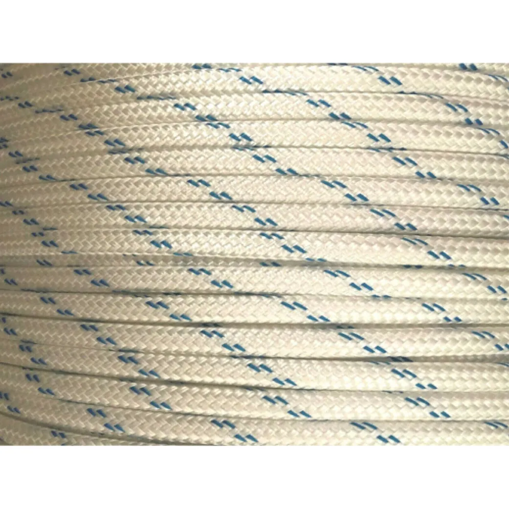 12mm Pulling Rope - (PE 4,700 kgs) (SGE 4,230 kgs) Polyester Double Braid White with Blue Fleck