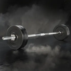 48kg Rubber Weight Plates Barbell Set, Detachable Bar - Everfit