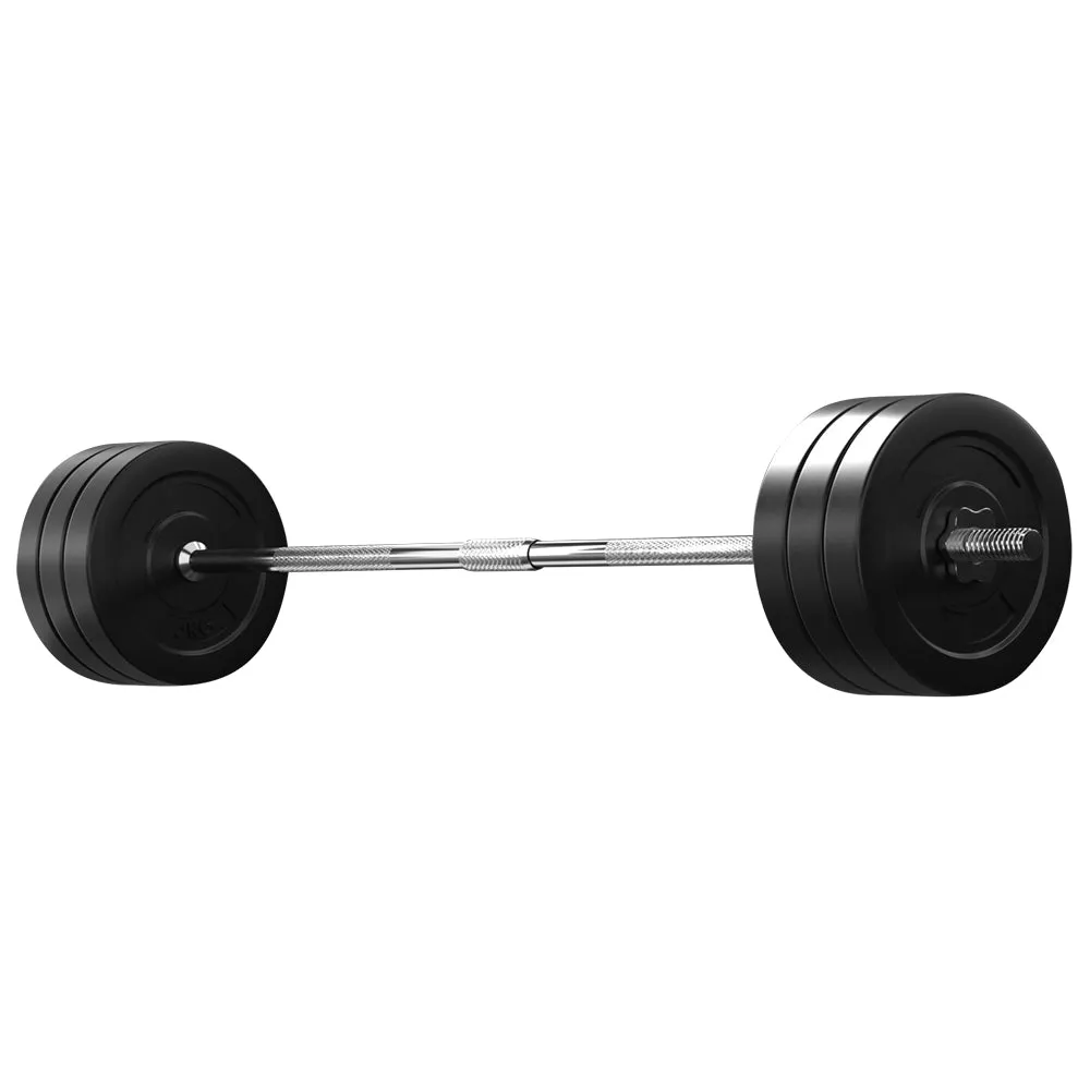 68kg Rubber Weight Barbell Set, Chrome Bar & Plates, Everfit