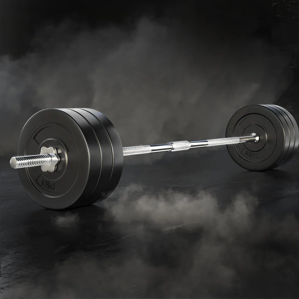 68kg Rubber Weight Barbell Set, Chrome Bar & Plates, Everfit