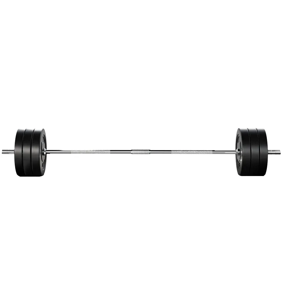 68kg Rubber Weight Barbell Set, Chrome Bar & Plates, Everfit