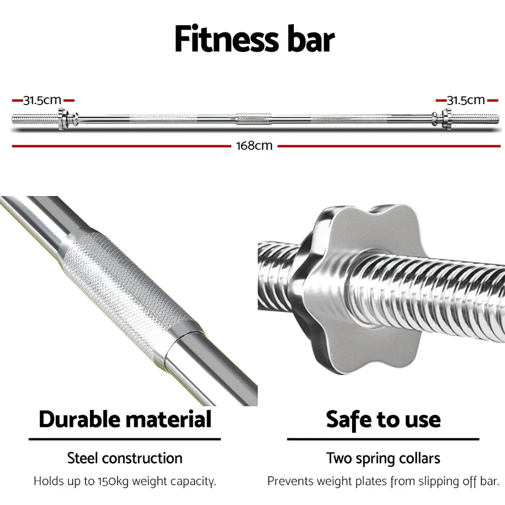 68kg Rubber Weight Barbell Set, Chrome Bar & Plates, Everfit