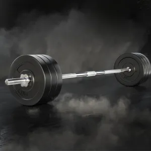 68kg Rubber Weight Barbell Set, Chrome Bar & Plates, Everfit