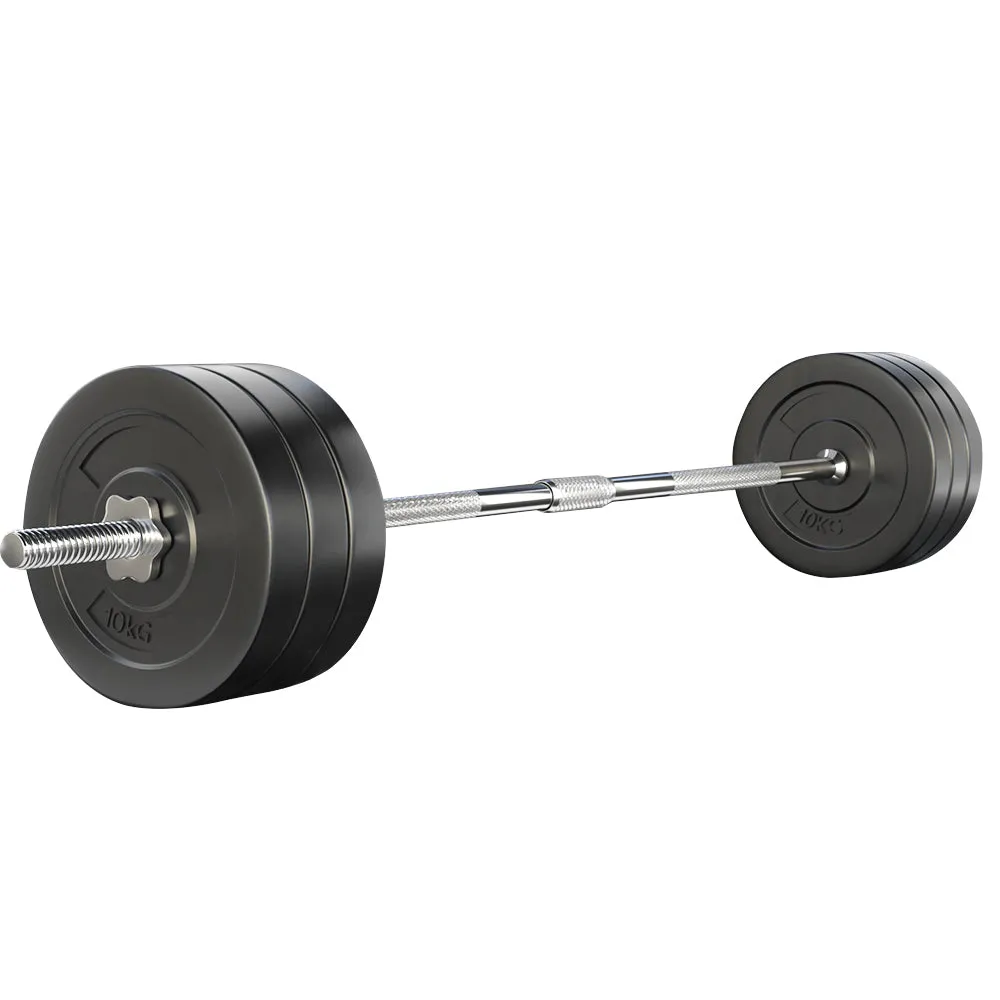 68kg Rubber Weight Barbell Set, Chrome Bar & Plates, Everfit