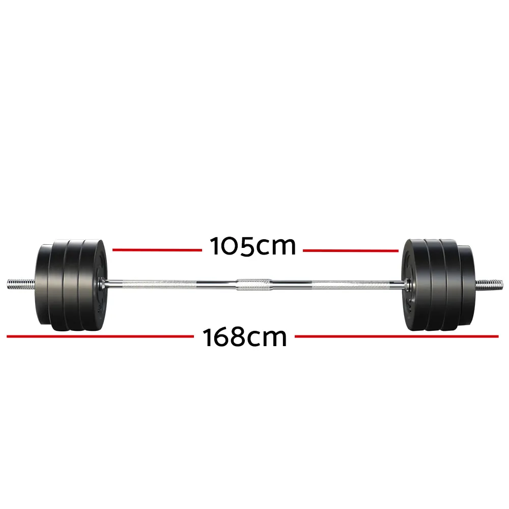 78kg Rubber Weight Plates Set, 168cm Barbell - Everfit