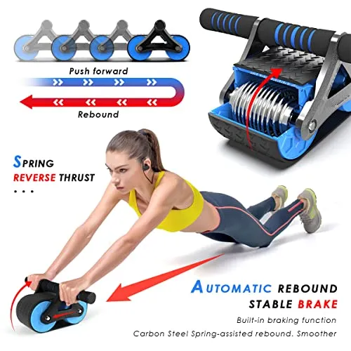 Automatic Rebound Abdominal Wheel, Double Round Ab Roller Wheel Exercise Equipment, Domestic Abdominal Exerciser, Ab Roller for Abs Workout, Beginners and Advanced Abdominal Core Strength Training (Blue)