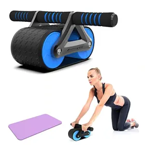 Automatic Rebound Abdominal Wheel, Double Round Ab Roller Wheel Exercise Equipment, Domestic Abdominal Exerciser, Ab Roller for Abs Workout, Beginners and Advanced Abdominal Core Strength Training (Blue)