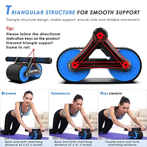 Automatic Rebound Abdominal Wheel, Double Round Ab Roller Wheel Exercise Equipment, Domestic Abdominal Exerciser, Ab Roller for Abs Workout, Beginners and Advanced Abdominal Core Strength Training (Blue)