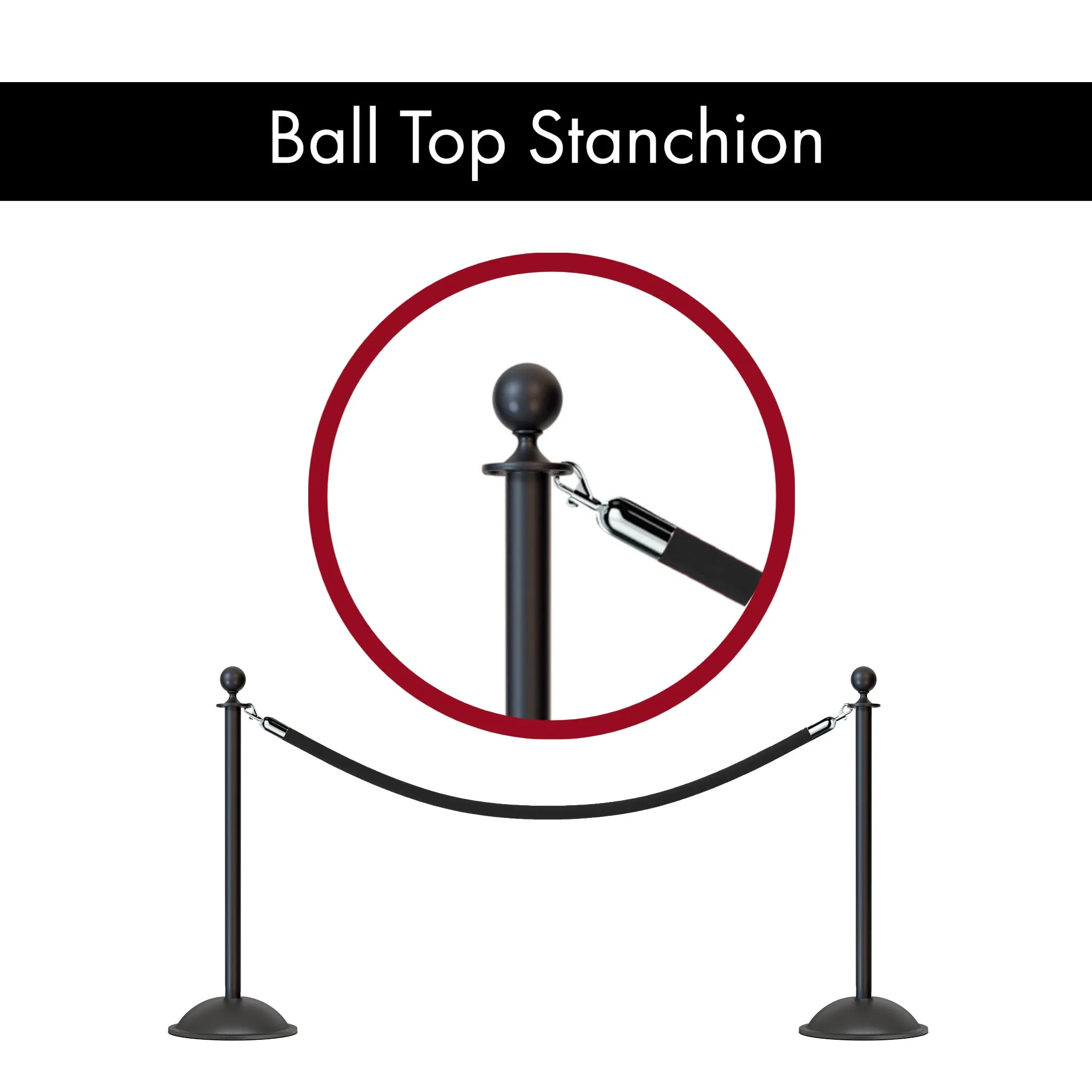 Ball Top Post and Rope Stanchion with Dome Base - Montour Line CDLine