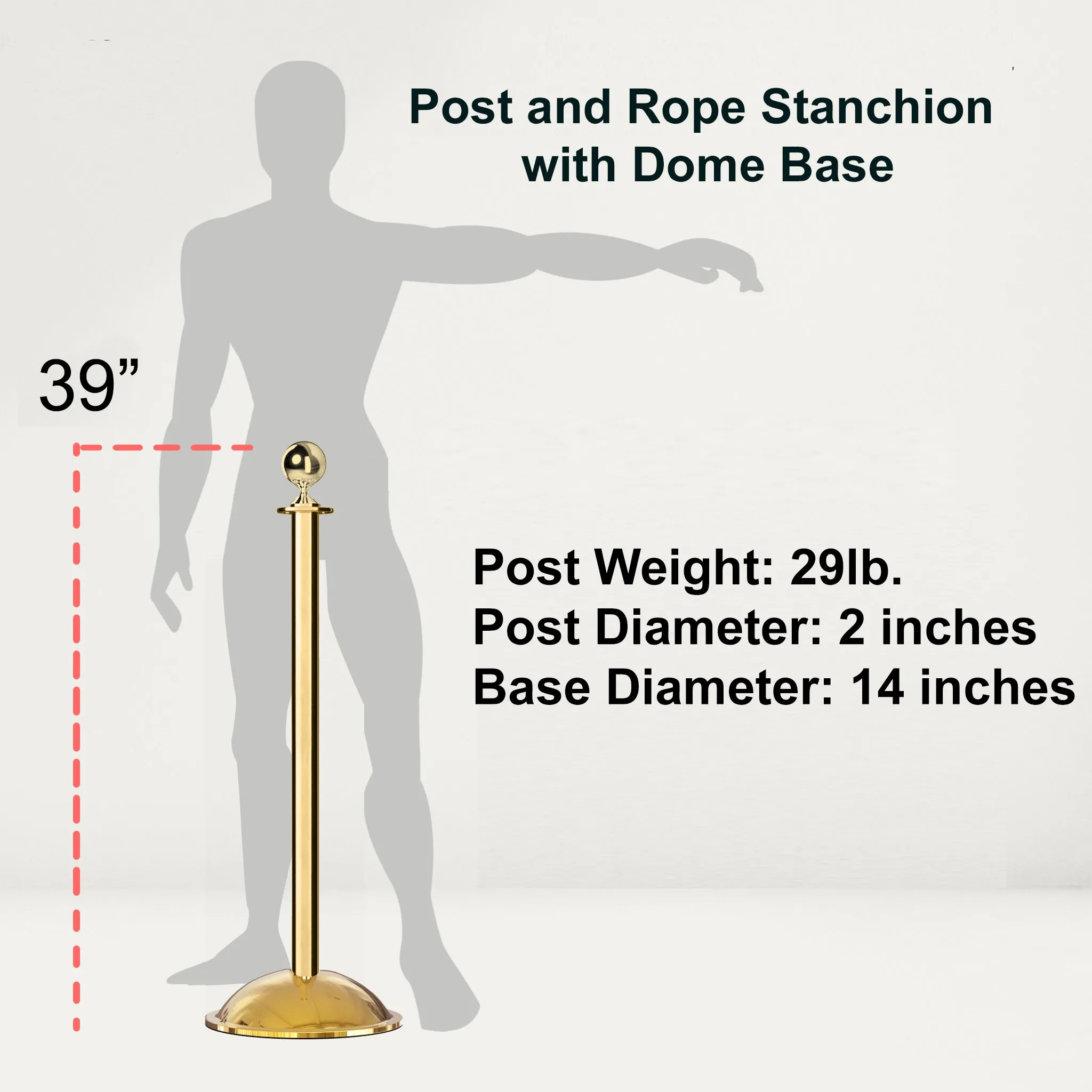 Ball Top Post and Rope Stanchion with Dome Base - Montour Line CDLine