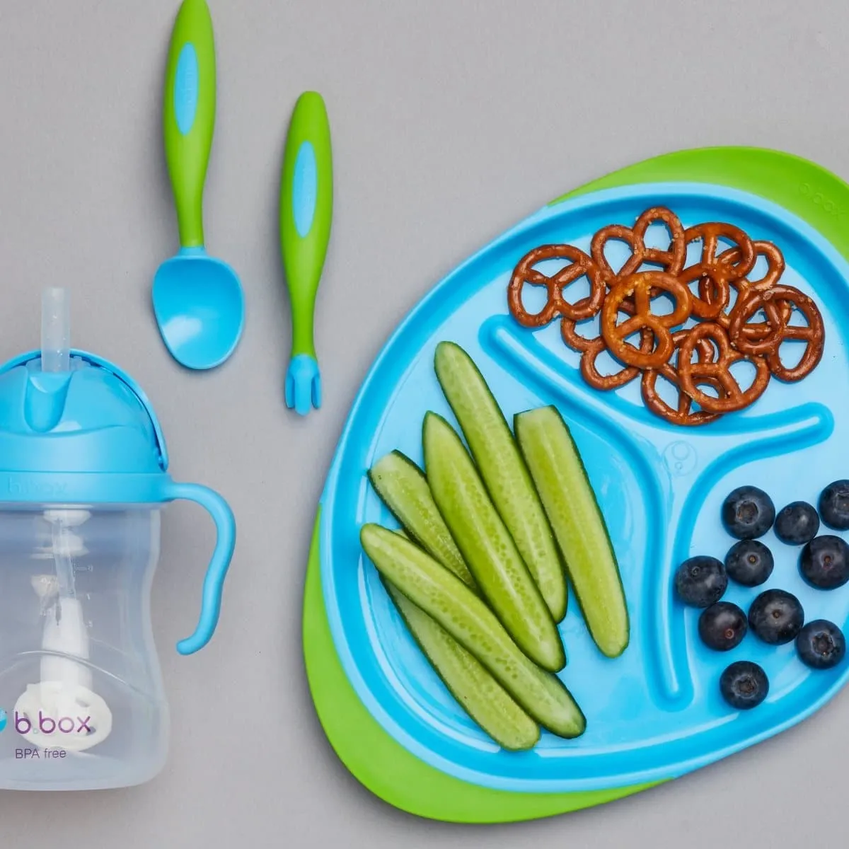 B.Box Feeding Set- Divider Plate, Sippy Cup & Cutlery Set- Ocean Breeze