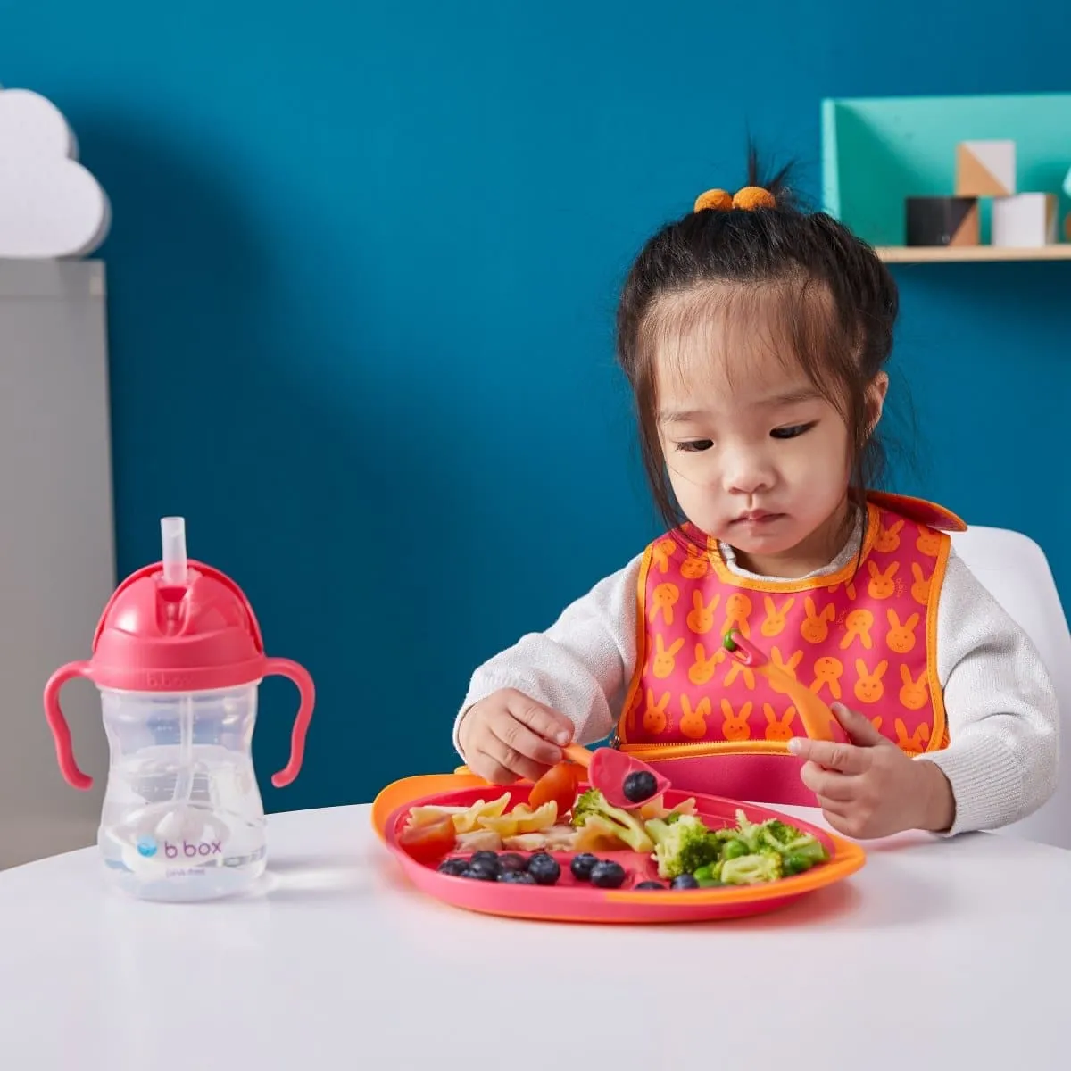 B.Box Feeding Set - Divider Plate, Sippy Cup & Cutlery Set - Strawberry Pink