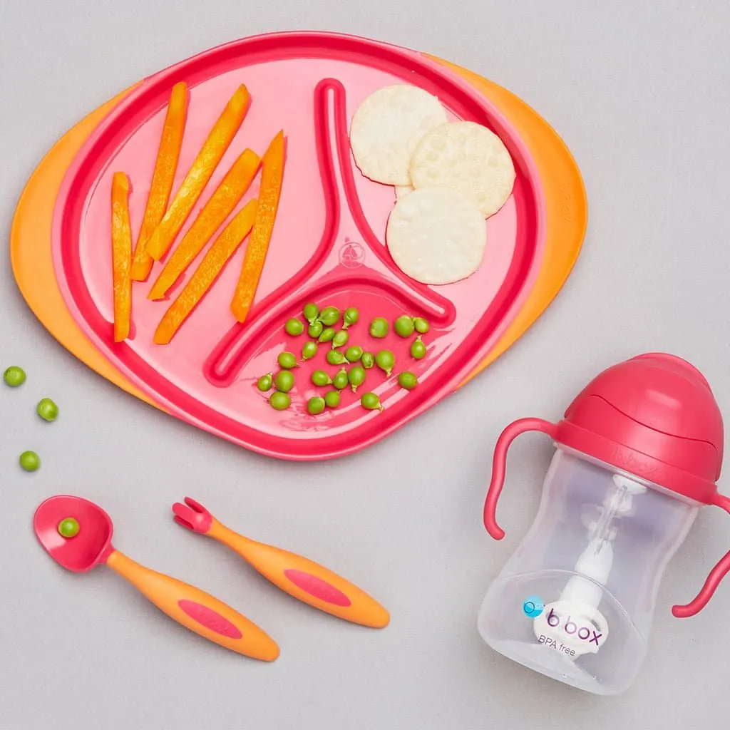 B.Box Feeding Set - Divider Plate, Sippy Cup & Cutlery Set - Strawberry Pink