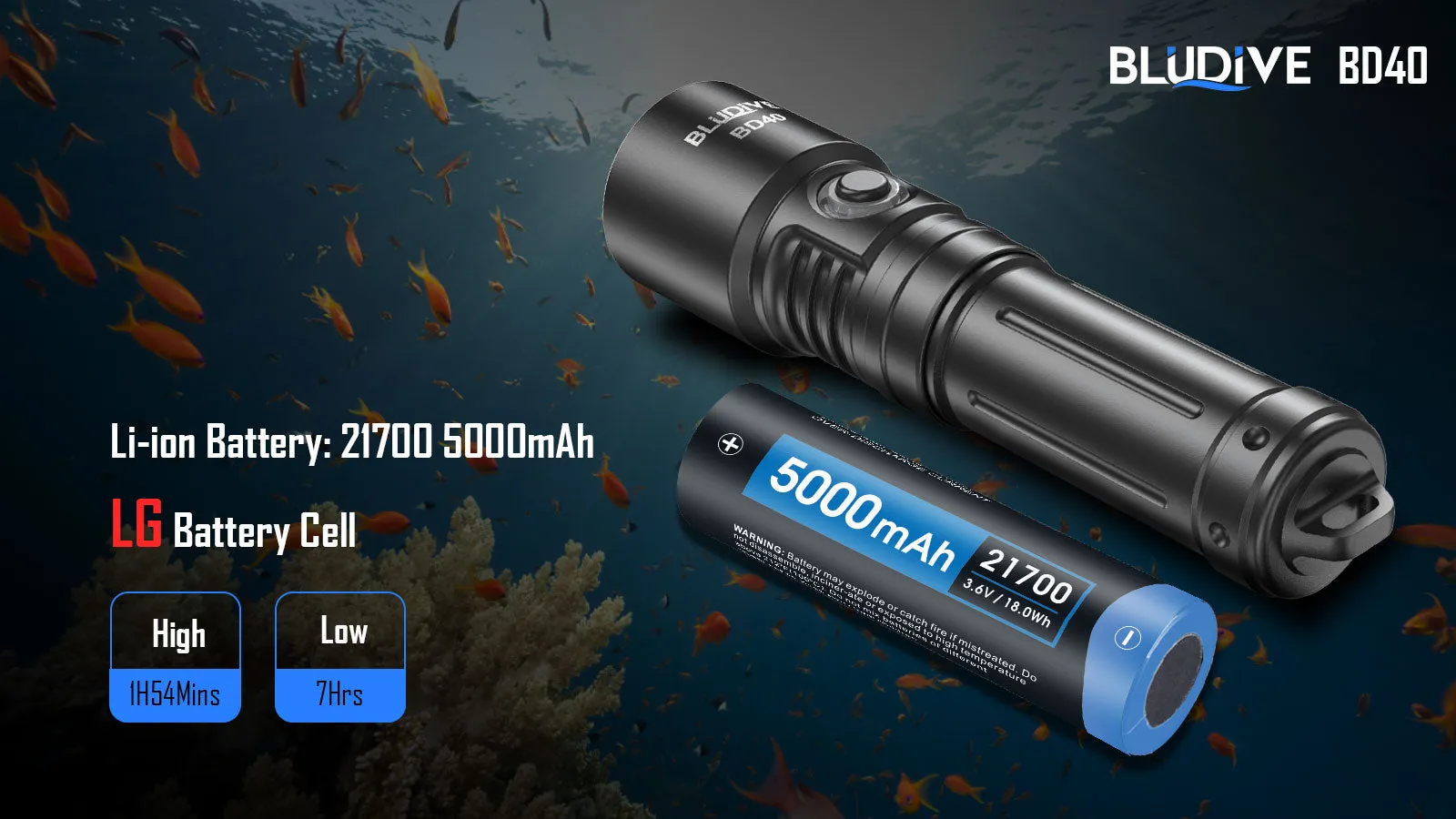 BD40 - 1800 lumens (150m Dive Torch Bundle)