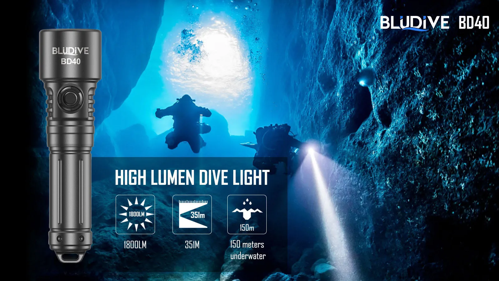 BD40 - 1800 lumens (150m Dive Torch Bundle)