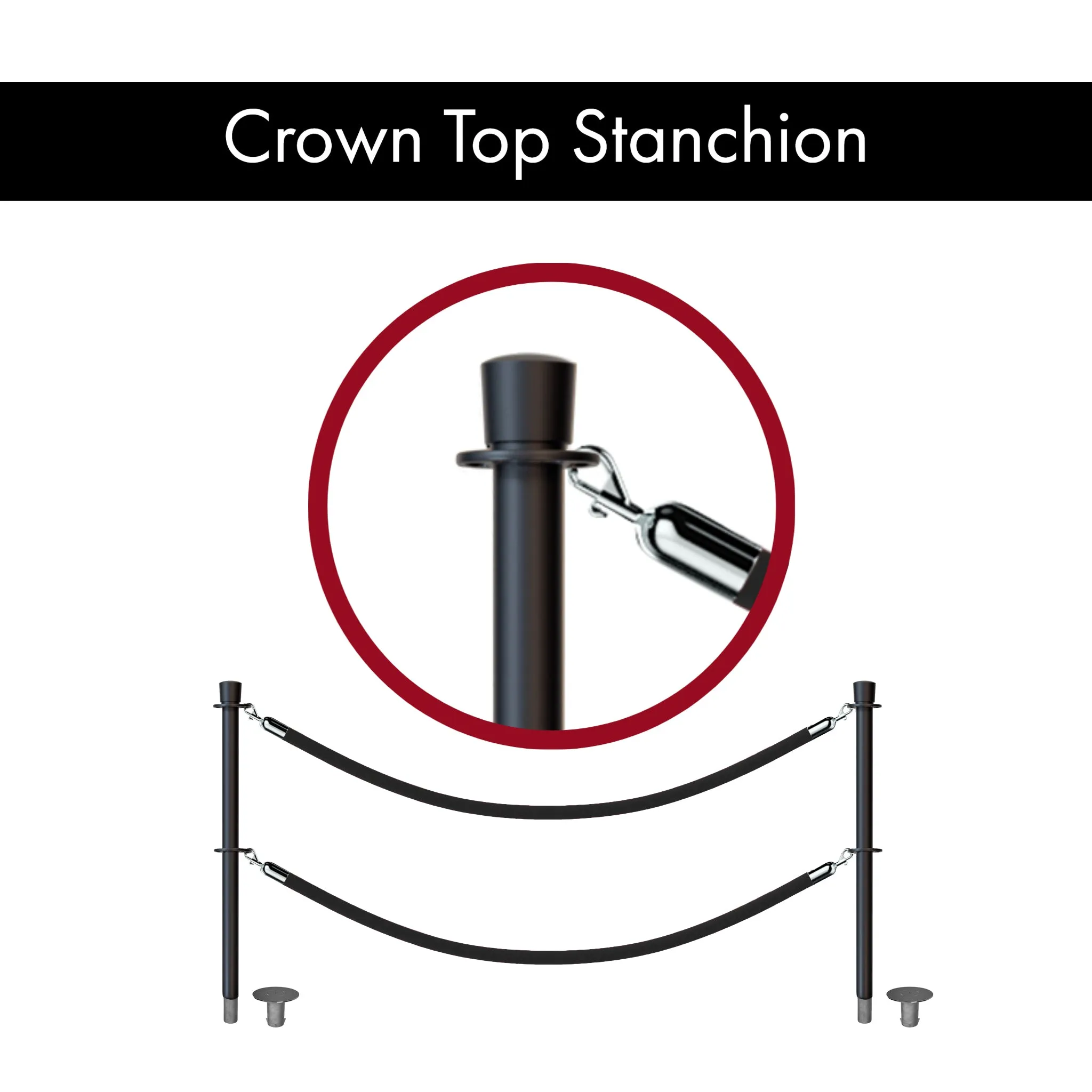 Crown Top Dual Rope Stanchion with Removable Base - Montour Line CXLineDR