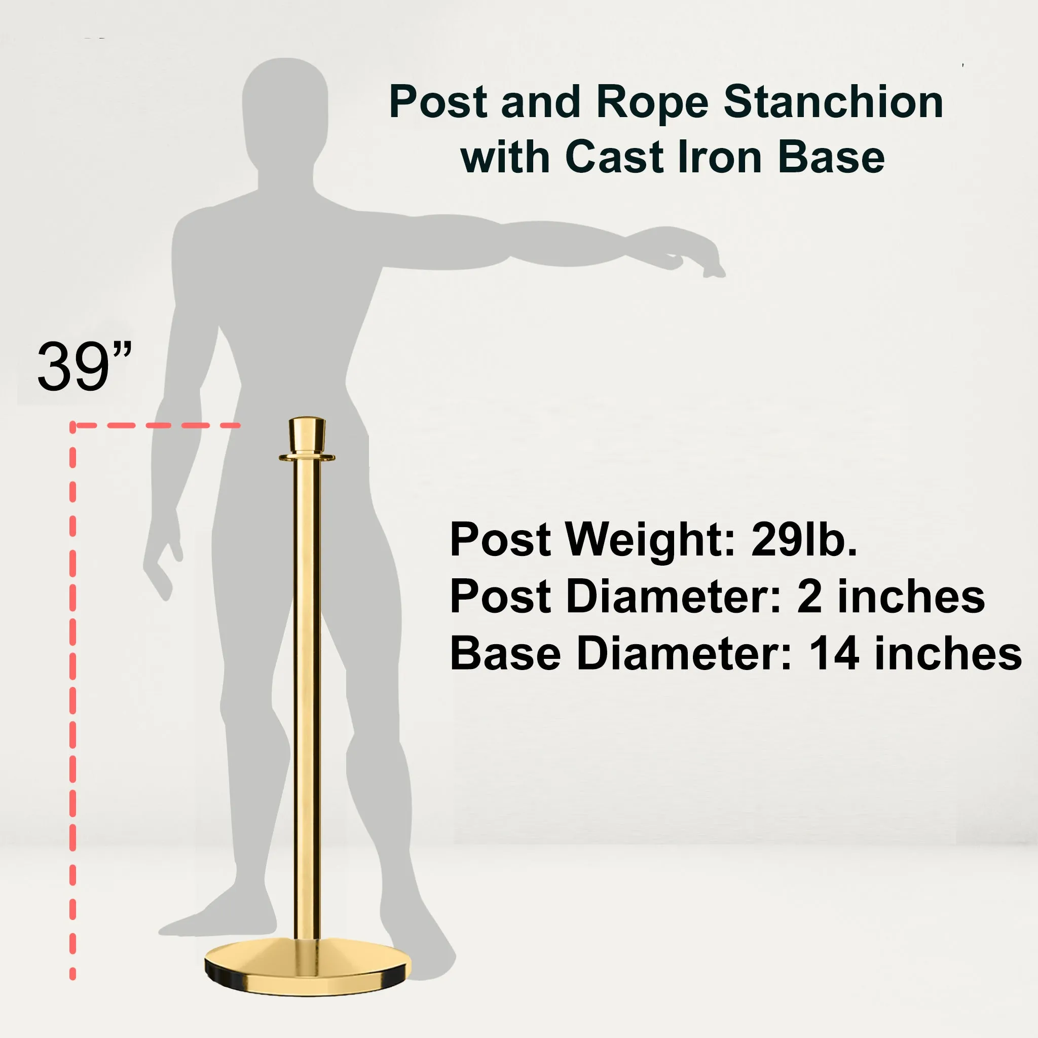 Crown Top Post and Rope Stanchion with Cast Iron Base - Montour Line CILine