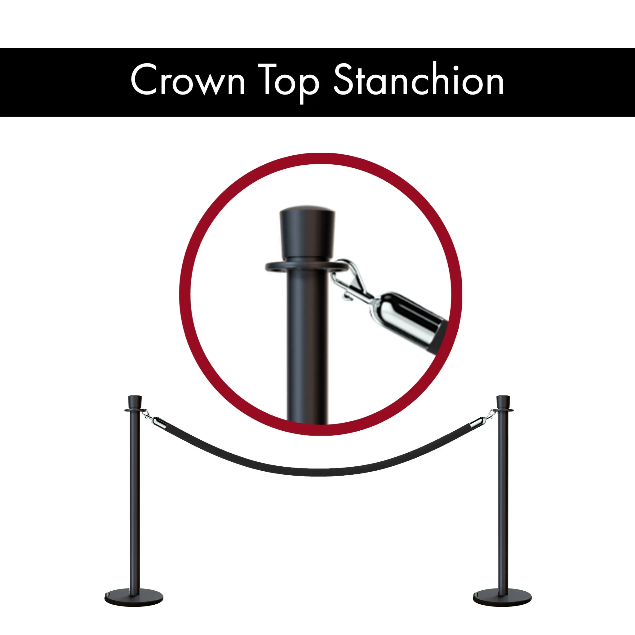 Crown Top Post and Rope Stanchion with Roller Base - Montour Line CELine