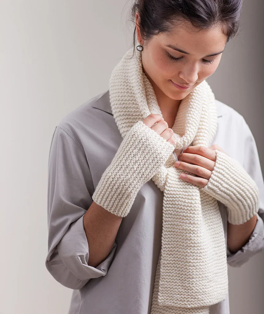 Garter-Stitch Scarf & Sideways Handwarmers Using Manos Maxima