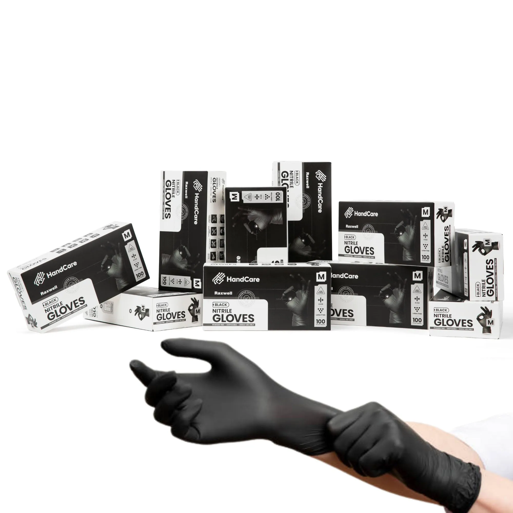 HandCare Black Nitrile Gloves - Exam Grade, Powder Free (4 Mil) 100 Cases (Bulk)