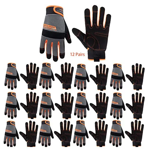 Handlandy Work Gloves Men & Women Bulk, Flexible Breathable Utility Mechanic Working Gloves Touch Screen 6035 (12 Pairs )