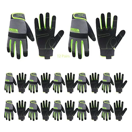 Handlandy Work Gloves Men & Women Bulk, Flexible Breathable Utility Mechanic Working Gloves Touch Screen 6035 (12 Pairs )