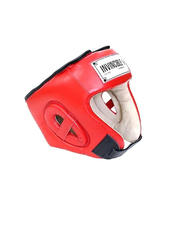 Invincible Amateur Competition High Grade Leather Head Guard (RED)