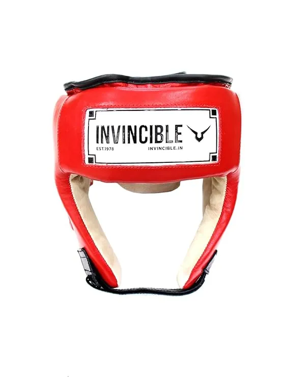 Invincible Amateur Competition High Grade Leather Head Guard (RED)