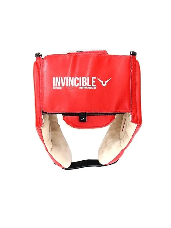 Invincible Amateur Competition High Grade Leather Head Guard (RED)