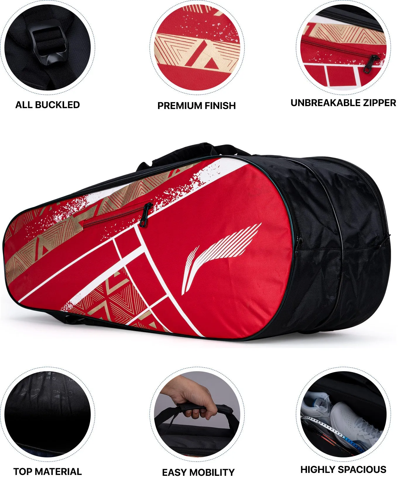 Li-Ning Raider Max Badminton Kit Bag Kit Bag (Red) (Size - L/50 L)