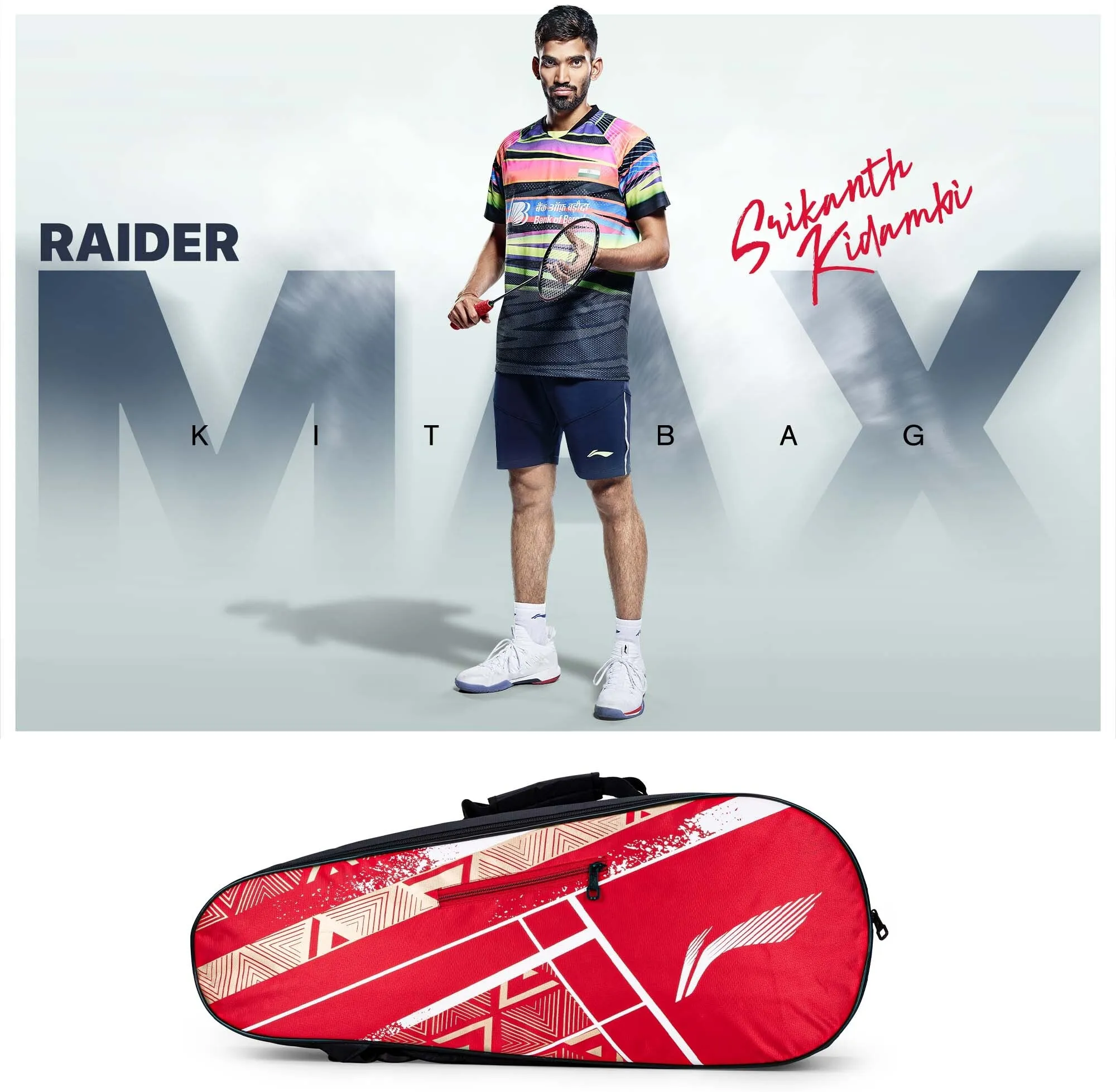 Li-Ning Raider Max Badminton Kit Bag Kit Bag (Red) (Size - L/50 L)