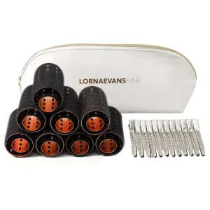 Lorna Evans Velcro Aluminium Pro Set Self Grip Rollers Black Rose Gold 16pc Pack