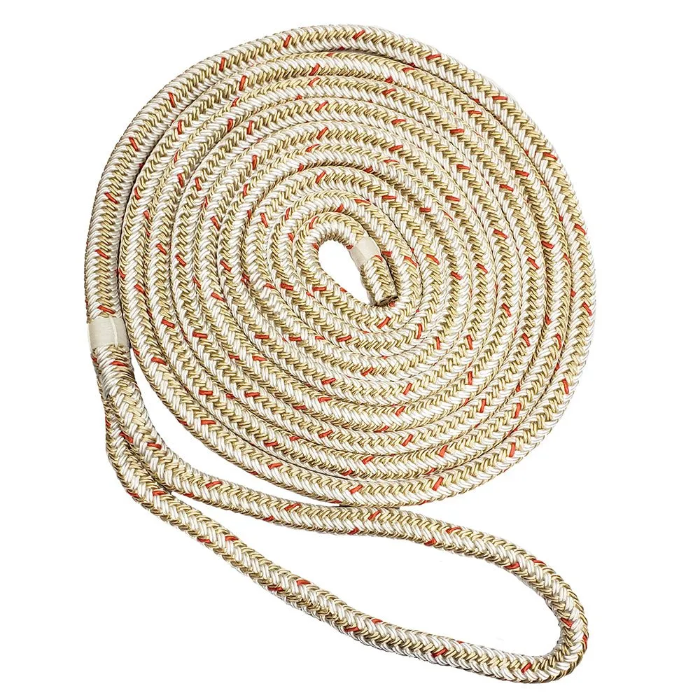 New England Ropes 1/2" Double Braid Dock Line - White/Gold w/Tracer - 25