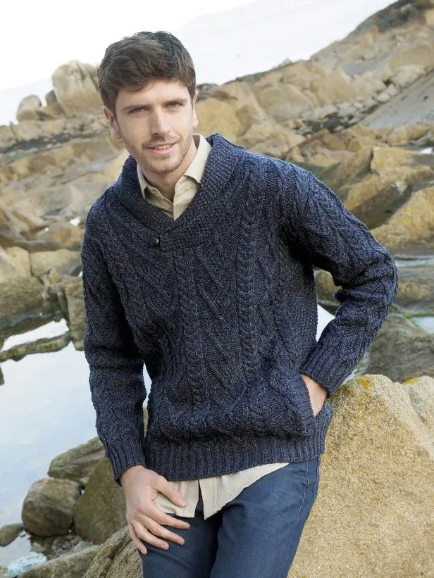 Shawl Collar Sweater - Cormonant Blue