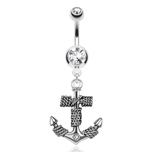 Ship Anchor with Gem Belly Ring