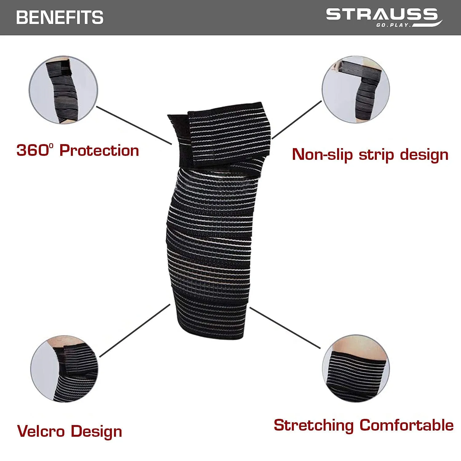 STRAUSS Wrist Supporter with Thumb Loop Straps and Knee/Elbow/Leg Compression Bandage Wraps| Adjustable & Breathable with Powerful Velcro & Soft Material | Perfect Combo for all workouts, (Green)