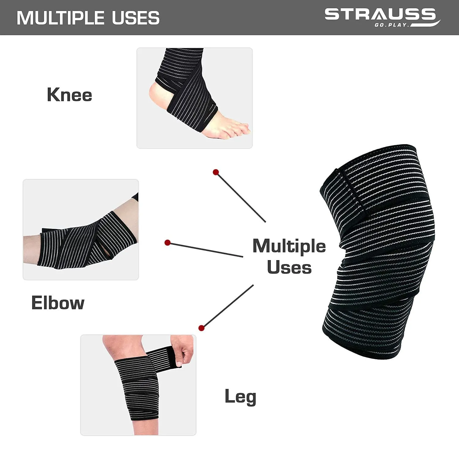 STRAUSS Wrist Supporter with Thumb Loop Straps and Knee/Elbow/Leg Compression Bandage Wraps| Adjustable & Breathable with Powerful Velcro & Soft Material | Perfect Combo for all workouts, (Green)