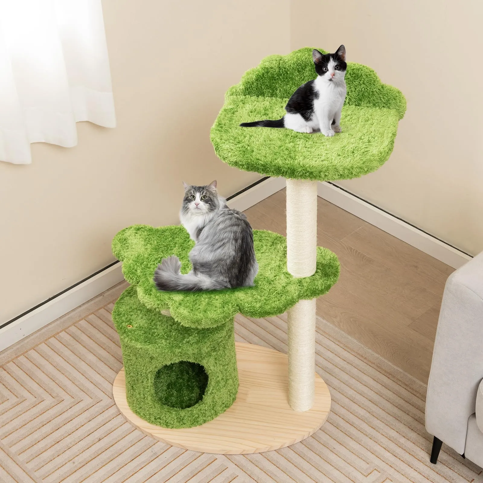 Tangkula Cat Tree Tower, Multi-Level Modern Wood Cat Tower, 38"